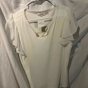 Calvin Klein Cream Ruffle Sleeve Blouse